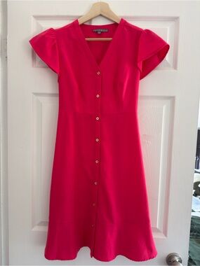 Sharagano Hot Pink Button-Front Midi Dress